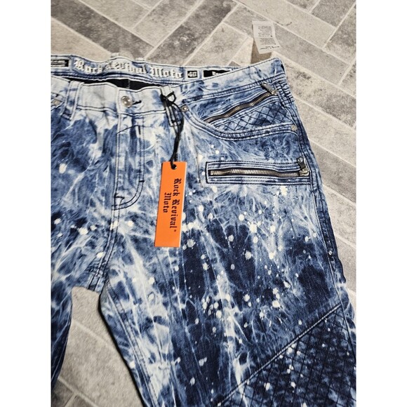 New Rock Revival Jeans "Ean" Light Washed Denim Men's Size 40x32 Distressed - Picture 4 of 16